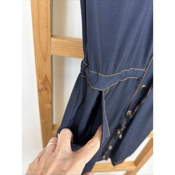 Lazenzaro Blue Pockets Sleeveless Collared Utility Snap Up Dress #1563 Size MED - Picture 2 of 5